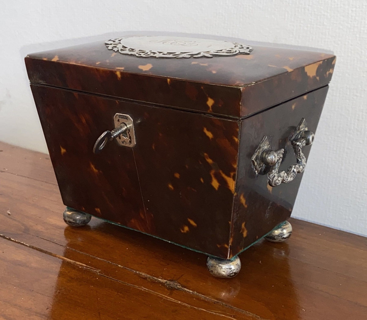 Charming Tortoiseshell Tea Caddy, Sterling Mounted - Helen Storey Antiques