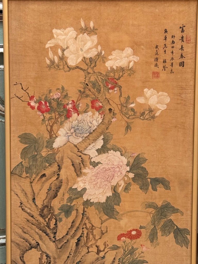 Chinese Painting of Flowers on Silk Attrib. Lu Ji - Helen Storey Antiques