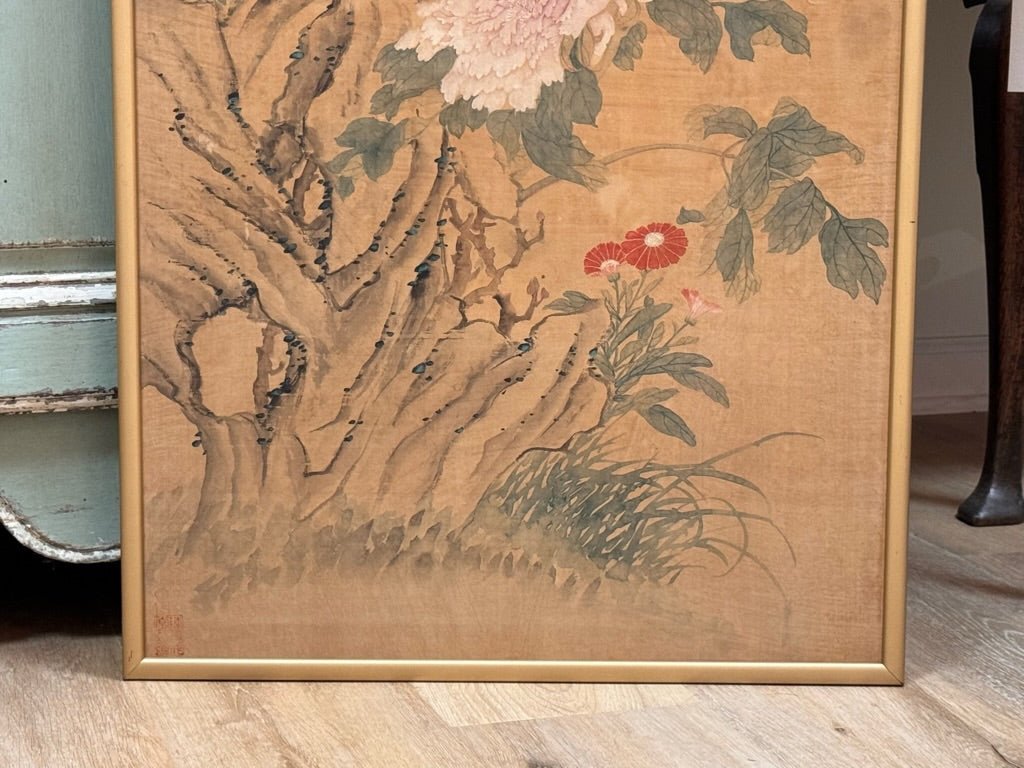 Chinese Painting of Flowers on Silk Attrib. Lu Ji - Helen Storey Antiques