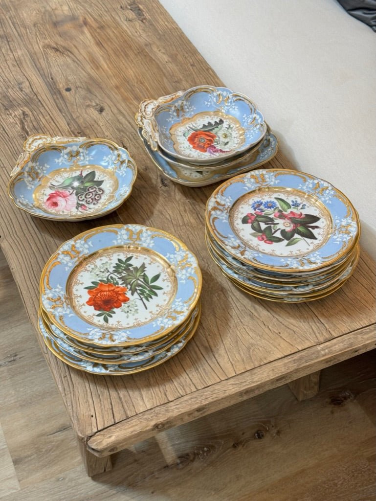 Coalport Plates, Serving Pieces, Exceptional Floral Painted, Feldspar Porcelain 19th C. - Helen Storey Antiques