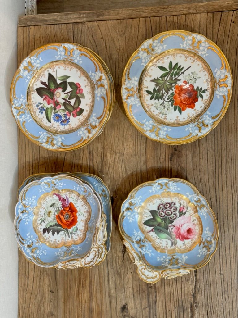 Coalport Plates, Serving Pieces, Exceptional Floral Painted, Feldspar Porcelain 19th C. - Helen Storey Antiques