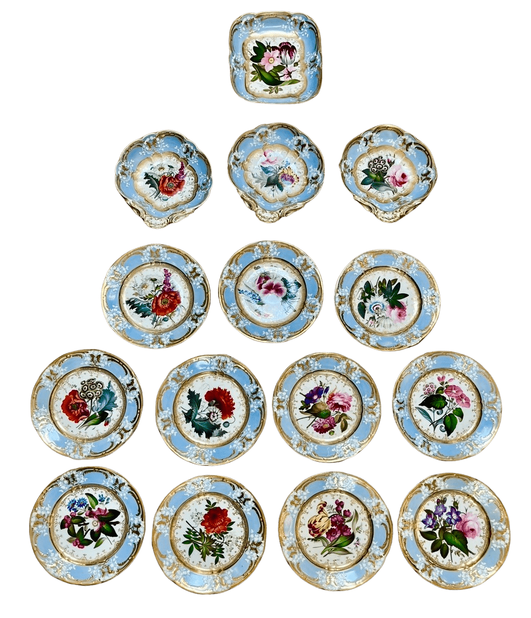 Coalport Plates, Serving Pieces, Exceptional Floral Painted, Feldspar Porcelain 19th C. - Helen Storey Antiques