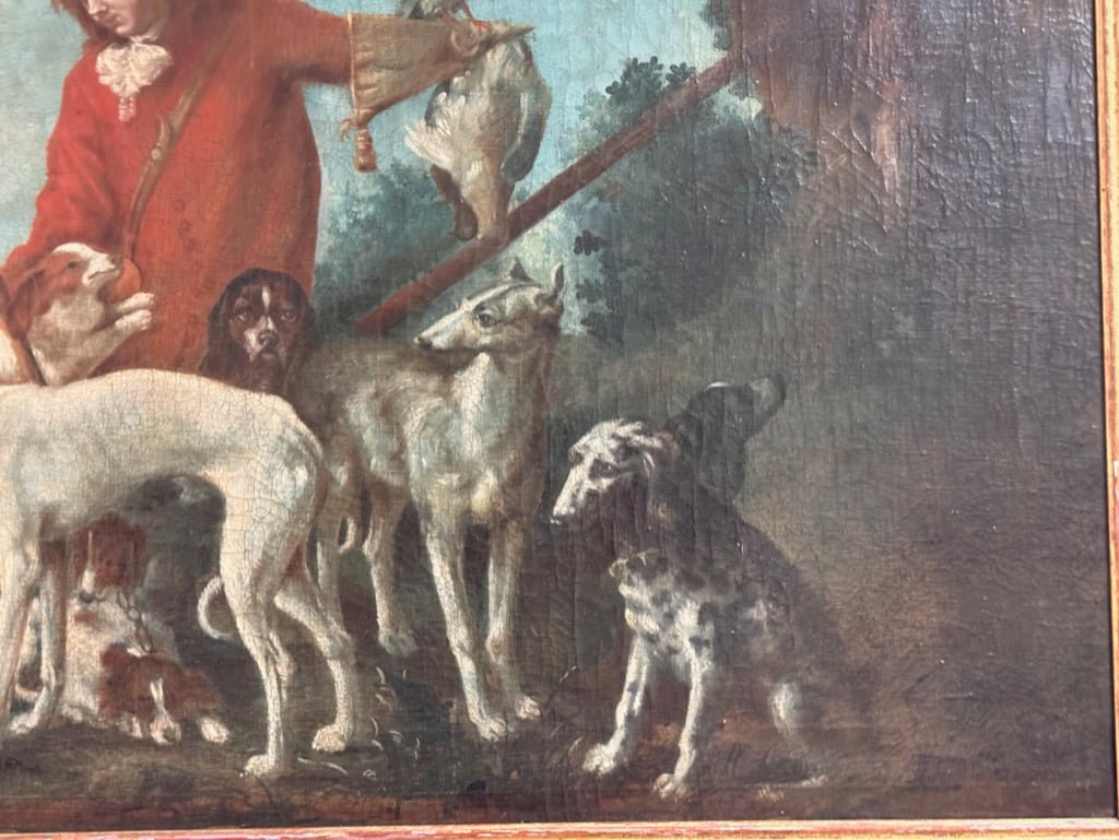 Dogs and Falconer, Flemish School, 17th Century Oil Painting - Helen Storey Antiques