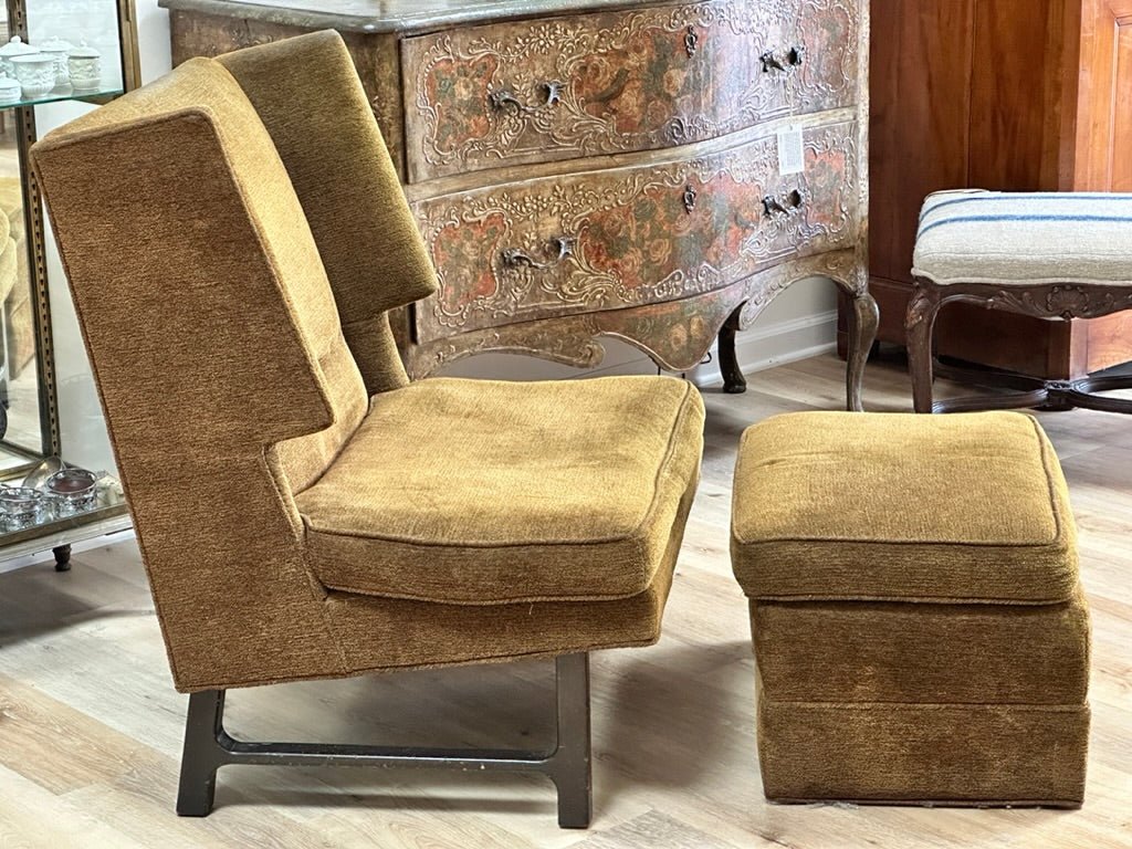 Edward Wormley Mid - Century Modern High Back Wing Chair and Ottoman - Helen Storey Antiques