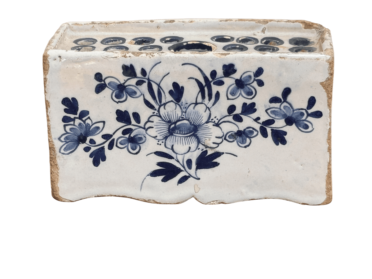 English Delft Flower brick, c. 1760, Floral decoration - Helen Storey Antiques