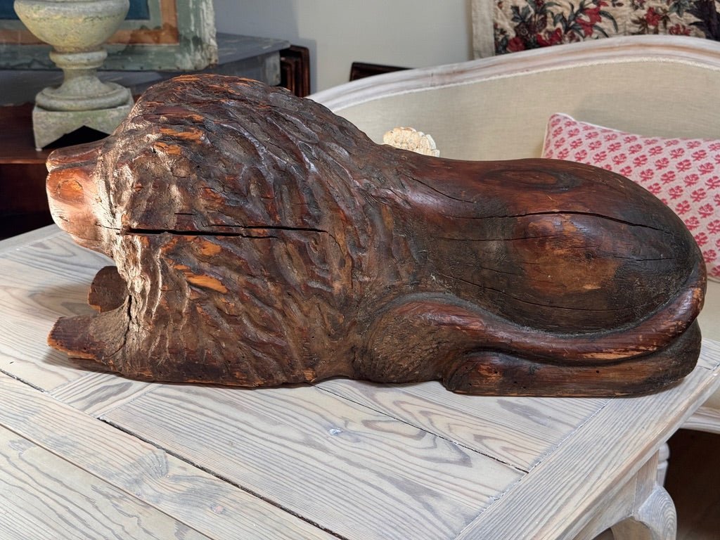 Exceptional Carved Baroque Recumbent lion, c. 1740 - Helen Storey Antiques