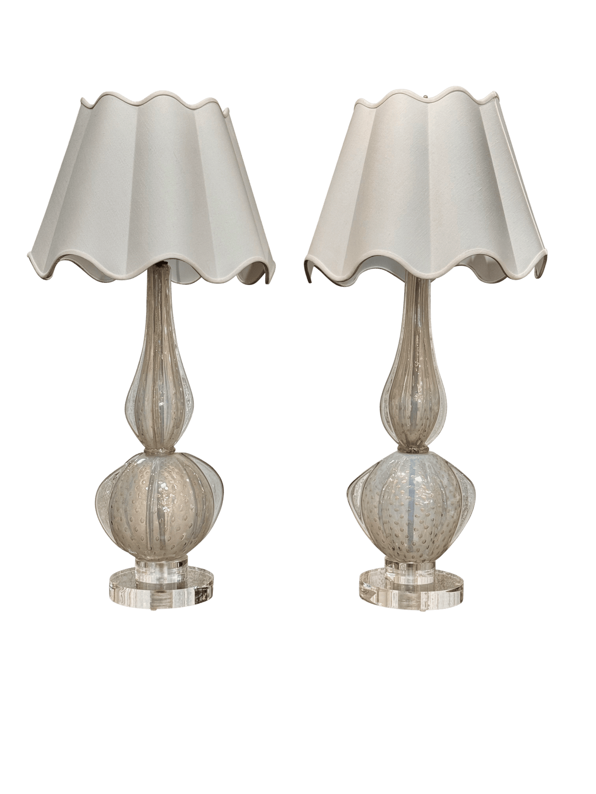 Exceptional Pair White Murano Glass lamps - Helen Storey Antiques