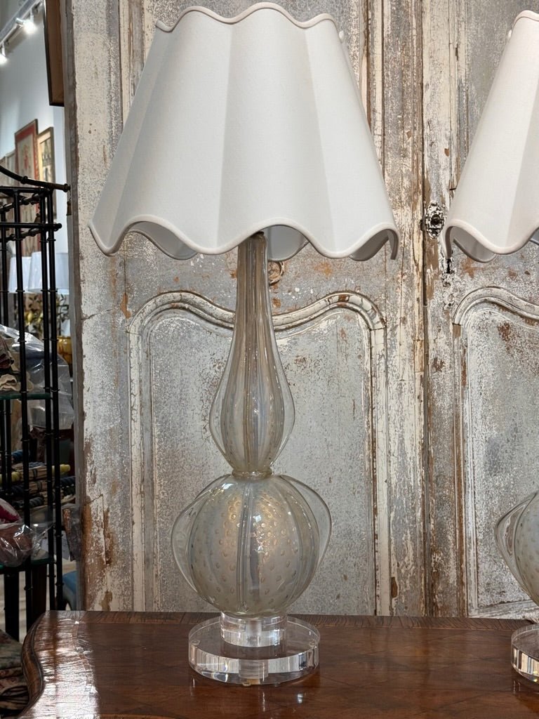 Exceptional Pair White Murano Glass lamps - Helen Storey Antiques