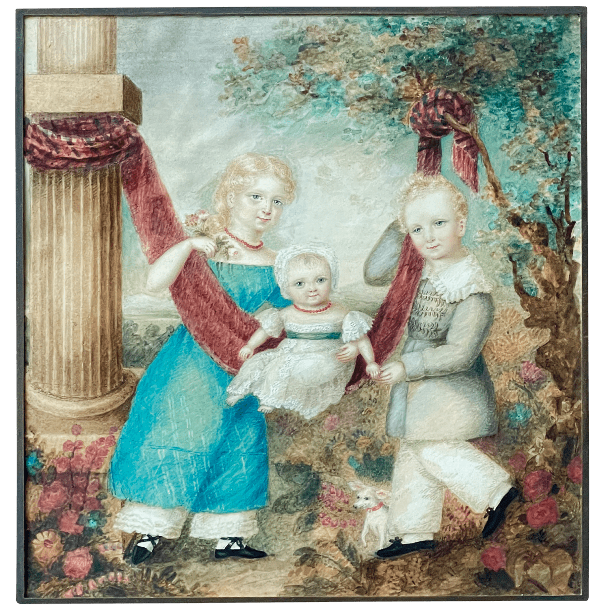 FINE BRITISH WATERCOLOR OF THE DOUGLAS CHILDREN, CIRCA 1830 - Helen Storey Antiques