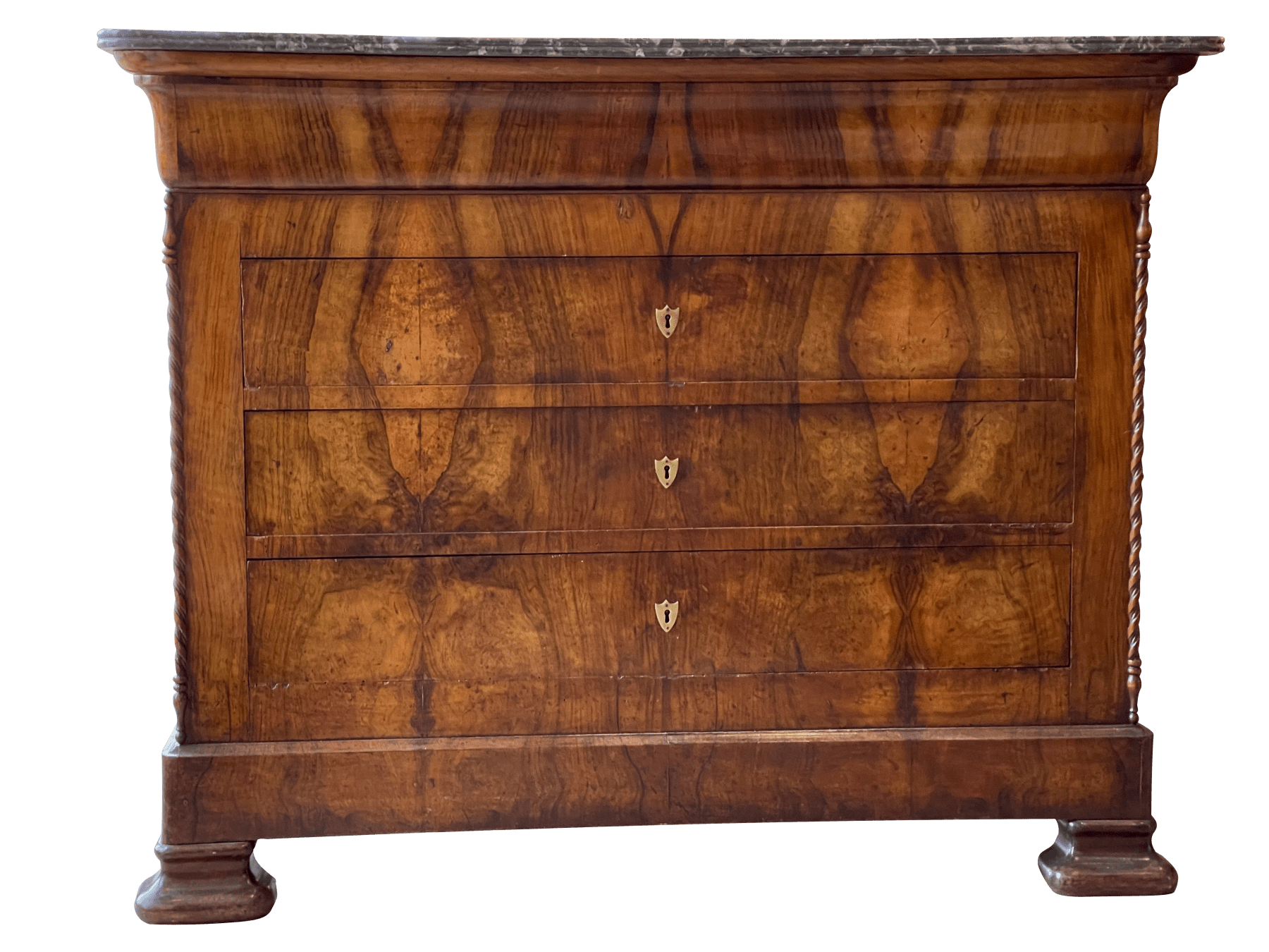 Fine French Louis Philippe Period Walnut Commode, Gorgeous Wood, 19th Century