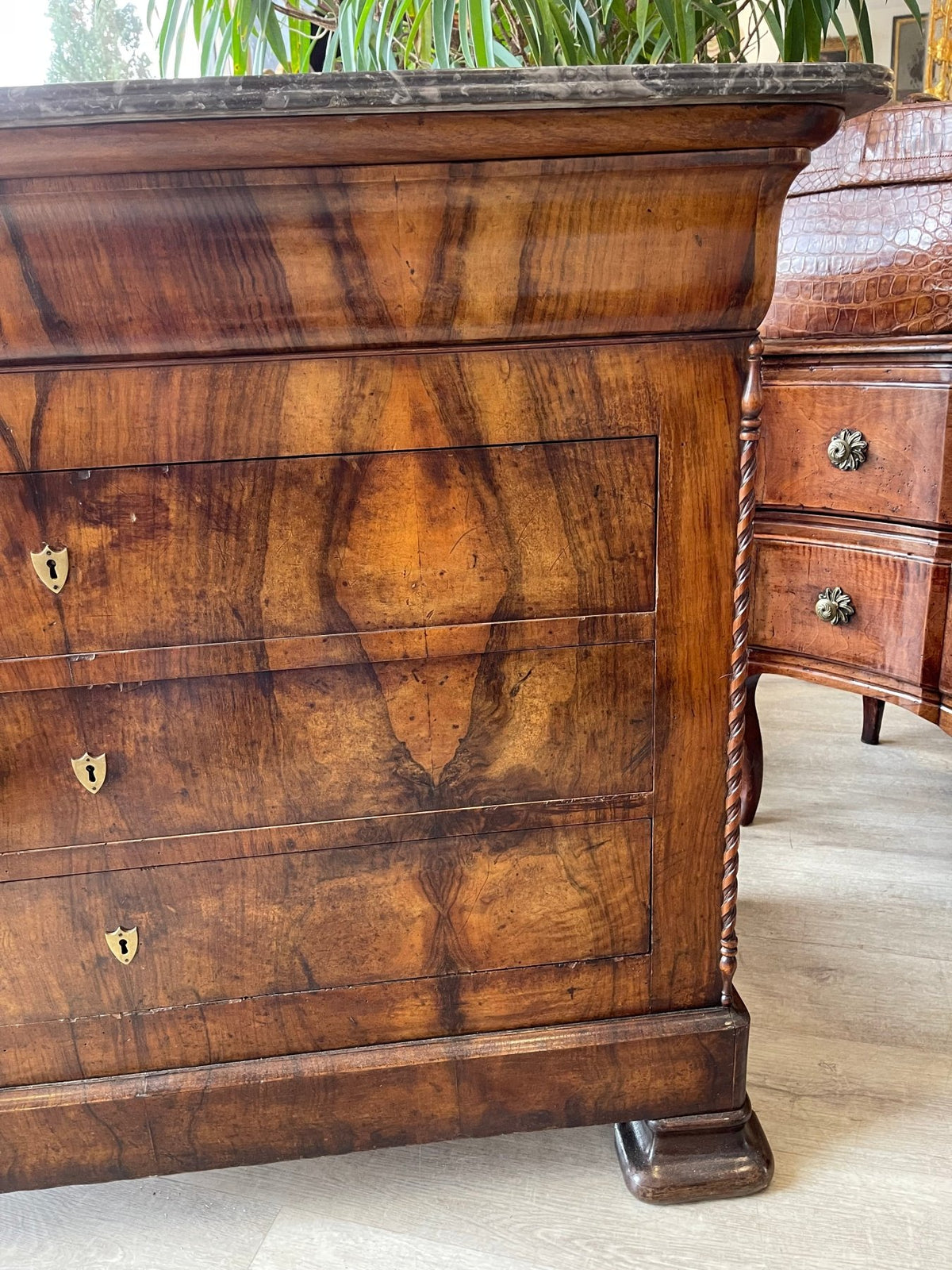 Fine French Louis Philippe Period Walnut Commode, Gorgeous Wood, 19th Century - Helen Storey Antiques