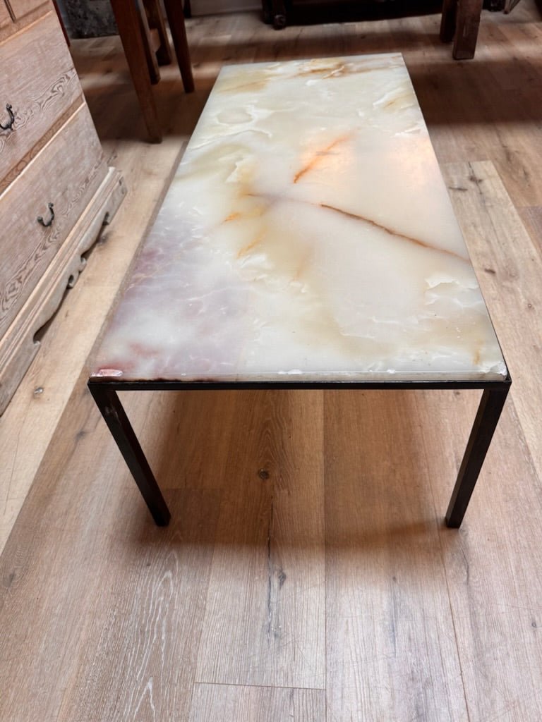 Fine Italian mid - century rectangular onyx and iron coffee table - Helen Storey Antiques