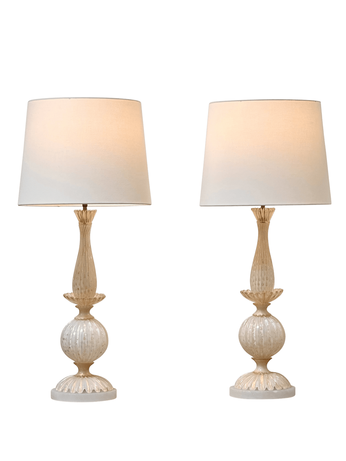 Fine pair of Cream White Murano lamps, c. 1960 - Helen Storey Antiques