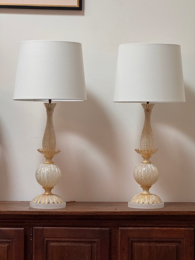 Fine pair of Cream White Murano lamps, c. 1960 - Helen Storey Antiques