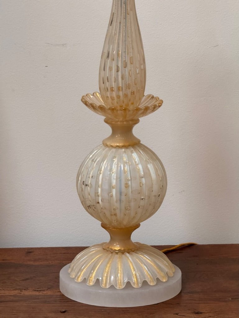 Fine pair of Cream White Murano lamps, c. 1960 - Helen Storey Antiques