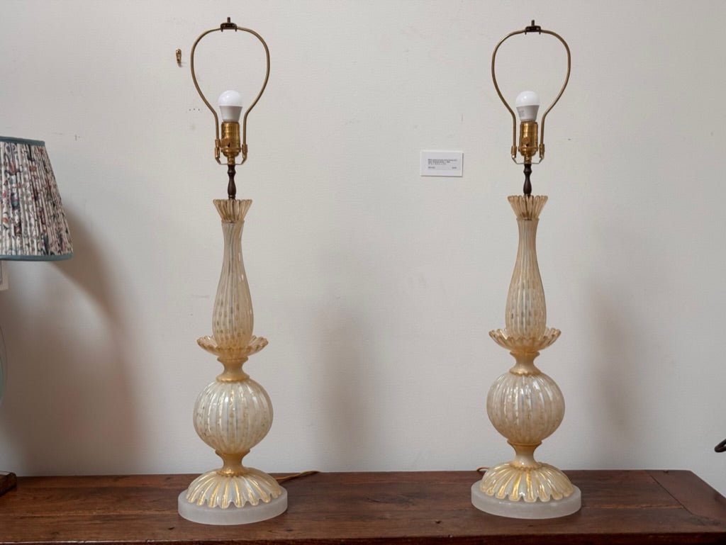 Fine pair of Cream White Murano lamps, c. 1960 - Helen Storey Antiques