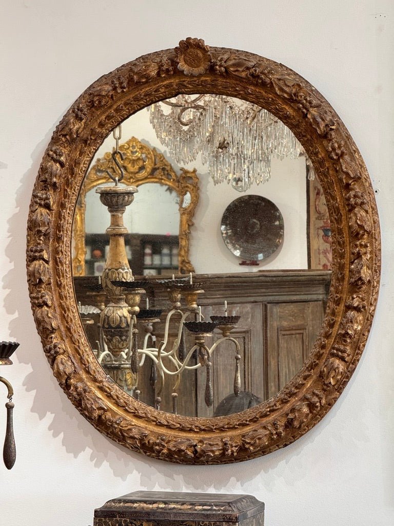 Finely carved Louis XIV period oval mirror, 18th century - Helen Storey Antiques