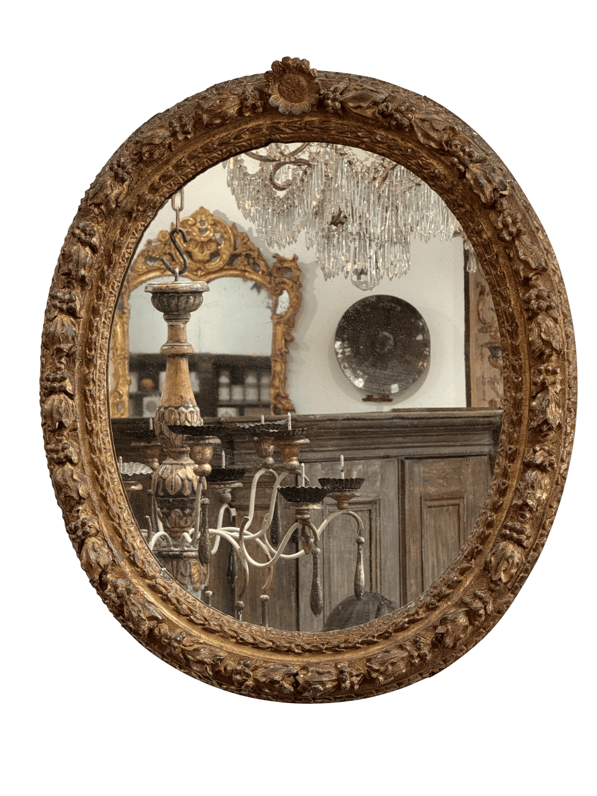Finely carved Louis XIV period oval mirror, 18th century - Helen Storey Antiques