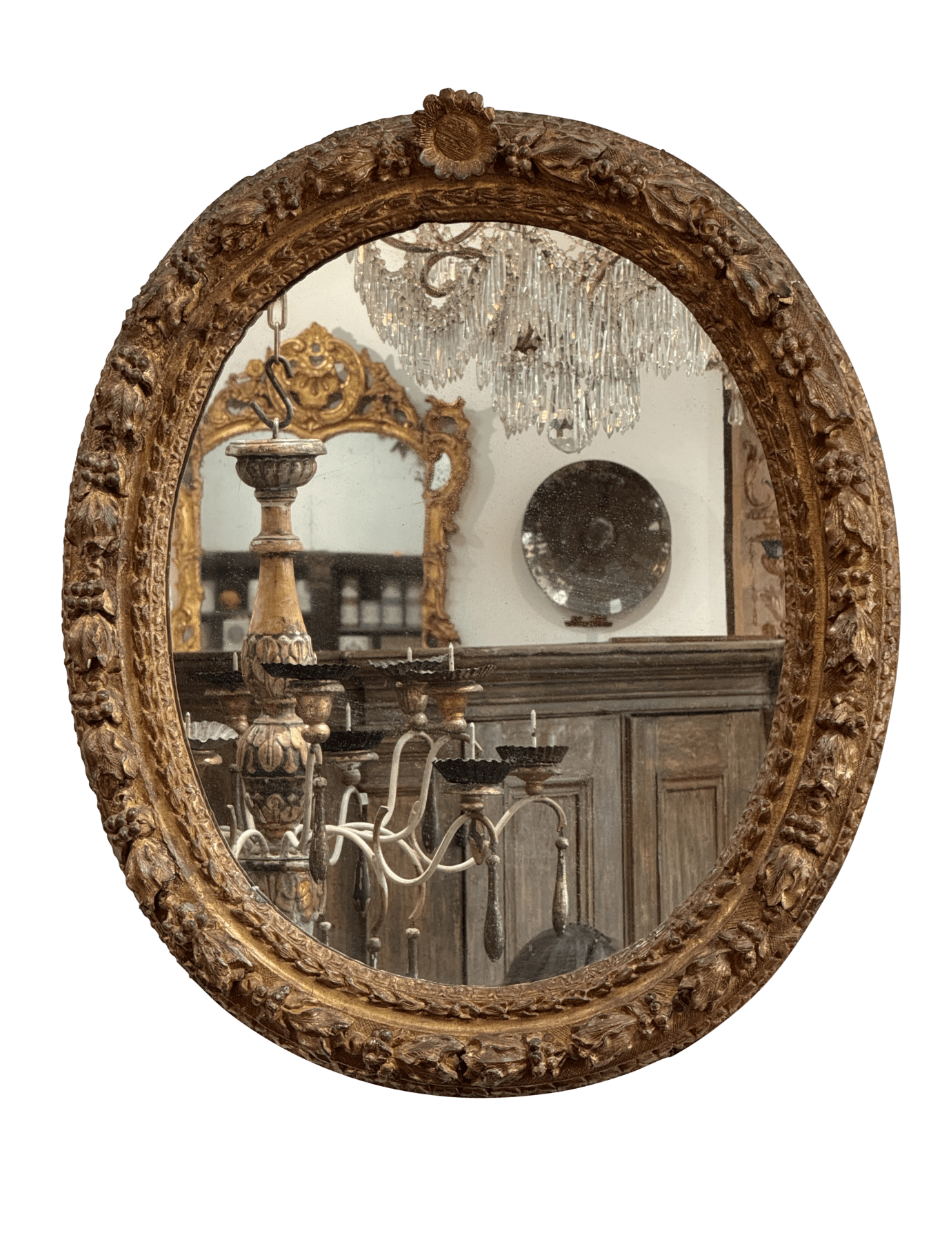 Finely carved Louis XIV period oval mirror, 18th century