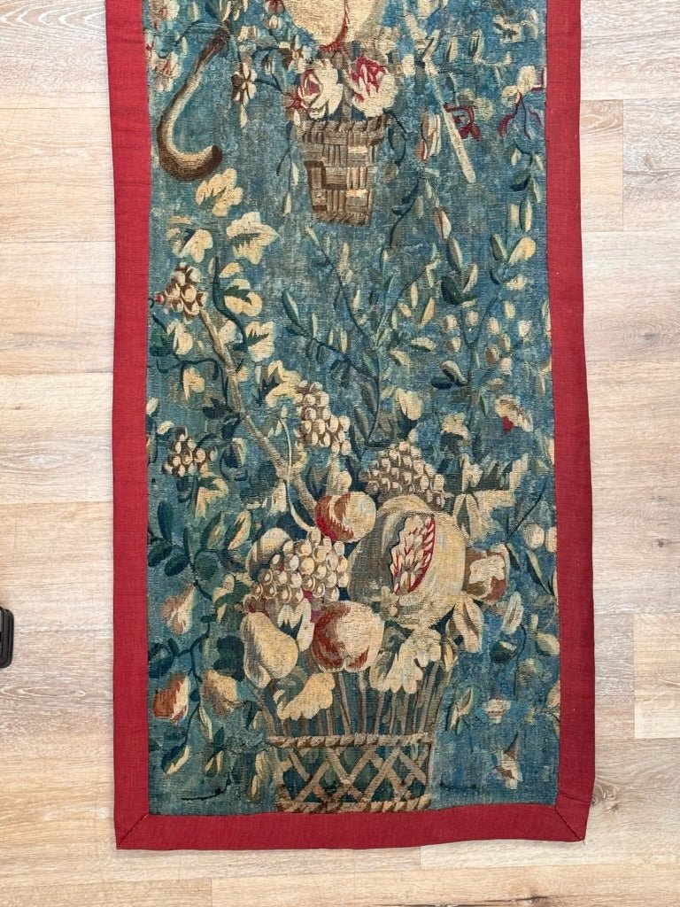 Flemish Tapestry Fragment, Floral and teal blues, 17th Century - Helen Storey Antiques