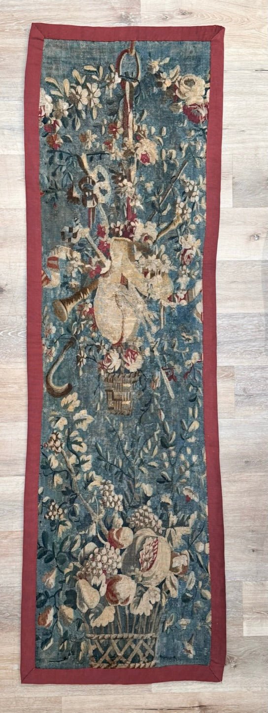 Flemish Tapestry Fragment, Floral and teal blues, 17th Century - Helen Storey Antiques