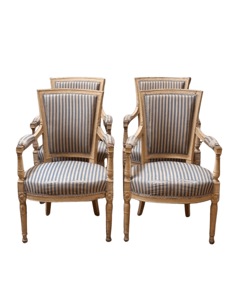 Four 18th Century French Louis XVI – Directoire Fauteuils Armchairs - Helen Storey Antiques