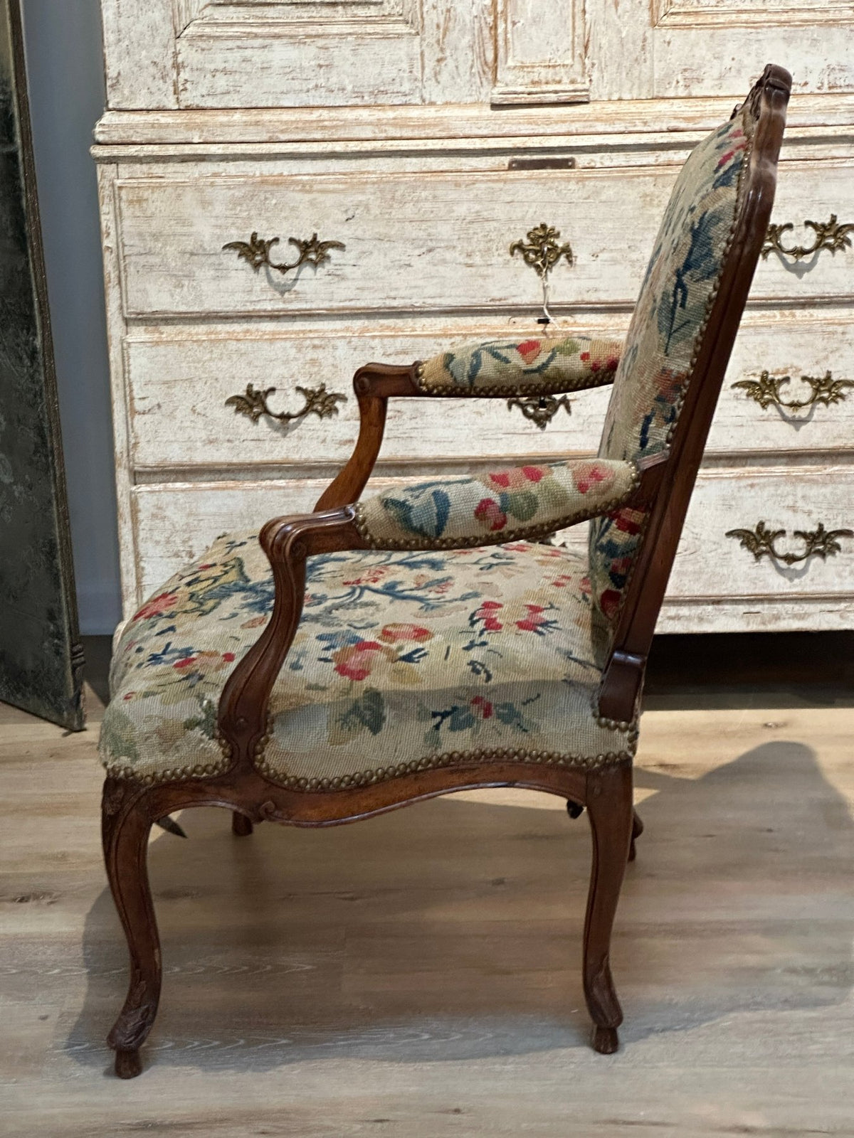 Four 18th Century Louis XV Carved Needlework &amp; Tapestry Upholstered Fauteuils - Helen Storey Antiques