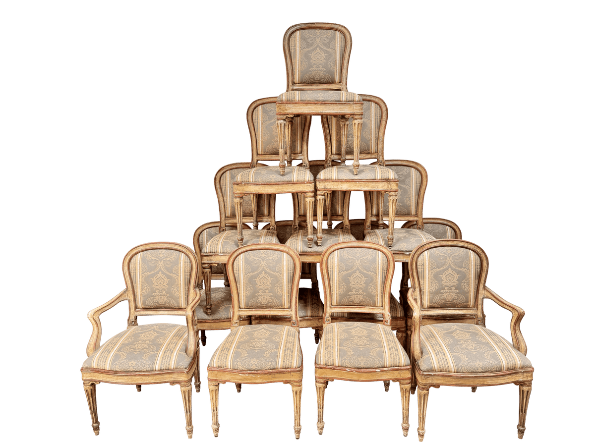 Fourteen Italian Louis XVI period laccatura dining chairs, 18th c. - Helen Storey Antiques