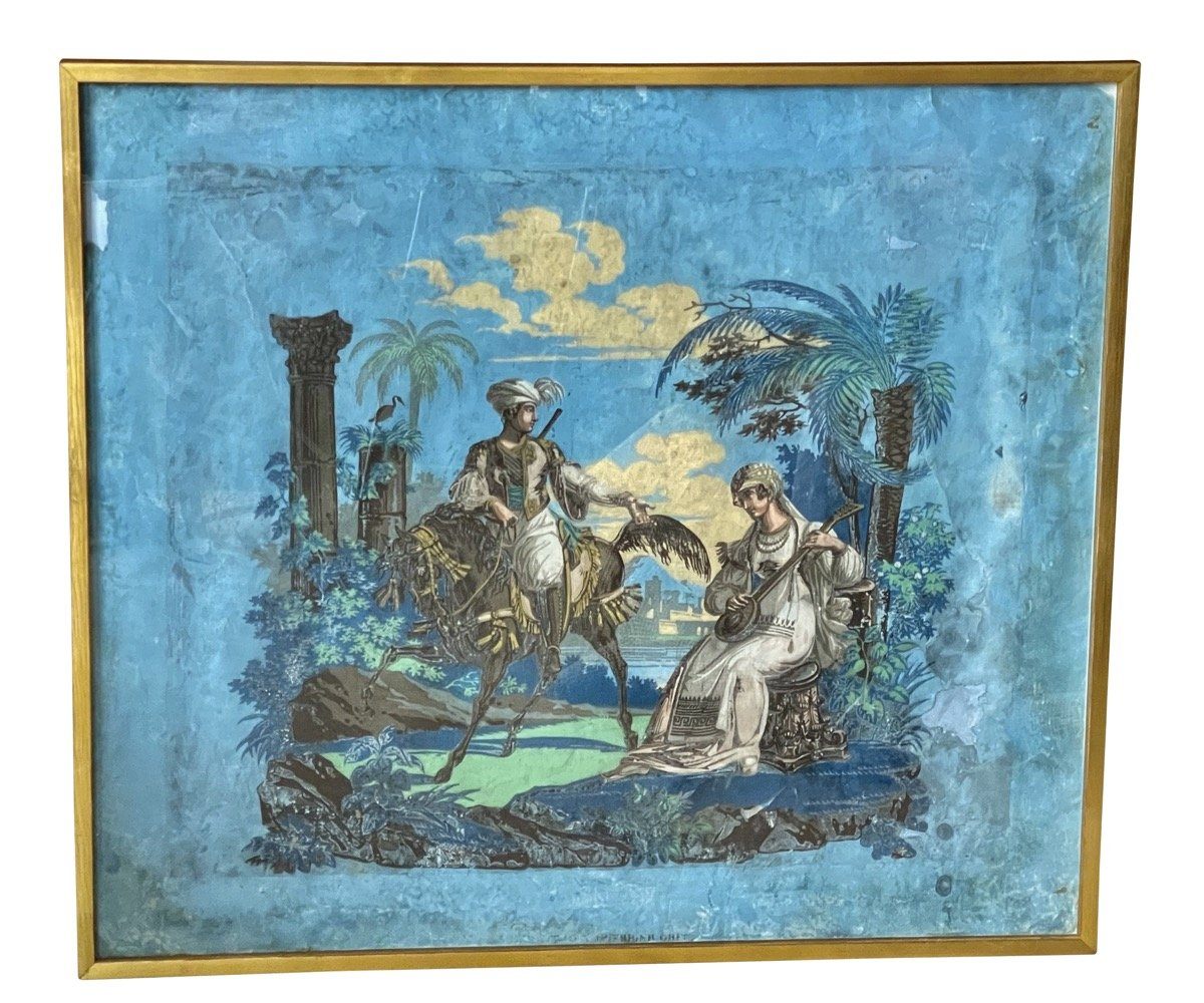 FRAMED 18TH CENTURY FRENCH WALLPAPER, EXOTIC SCENE