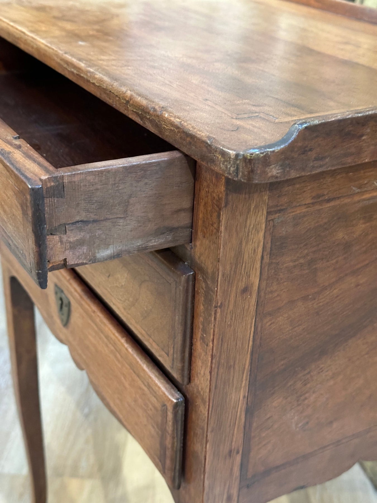 French 18th Century Walnut Three Drawer Side Table - Helen Storey Antiques