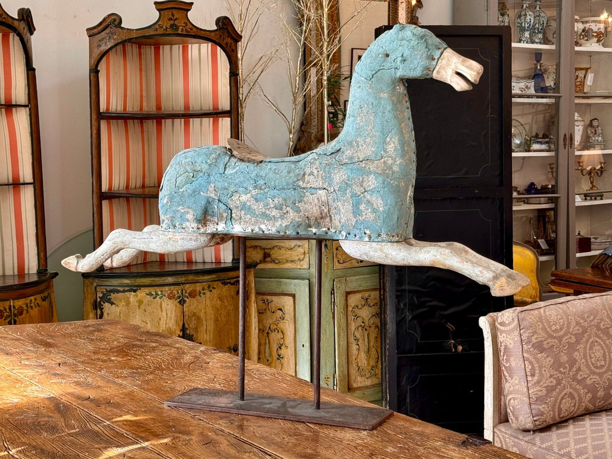 French 19th Century Carved Horse on Stand - Helen Storey Antiques