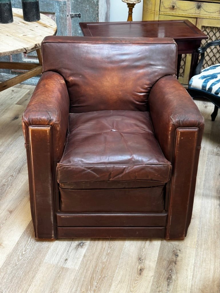 French Art Deco Leather Armchair - Helen Storey Antiques