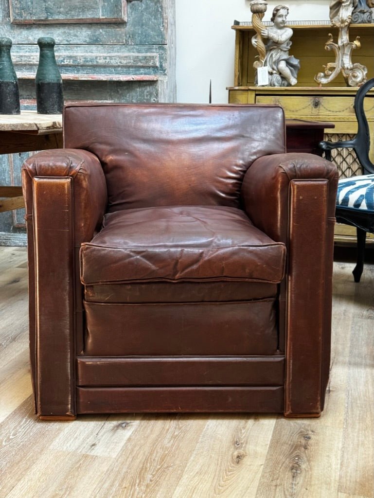 French Art Deco Leather Armchair - Helen Storey Antiques