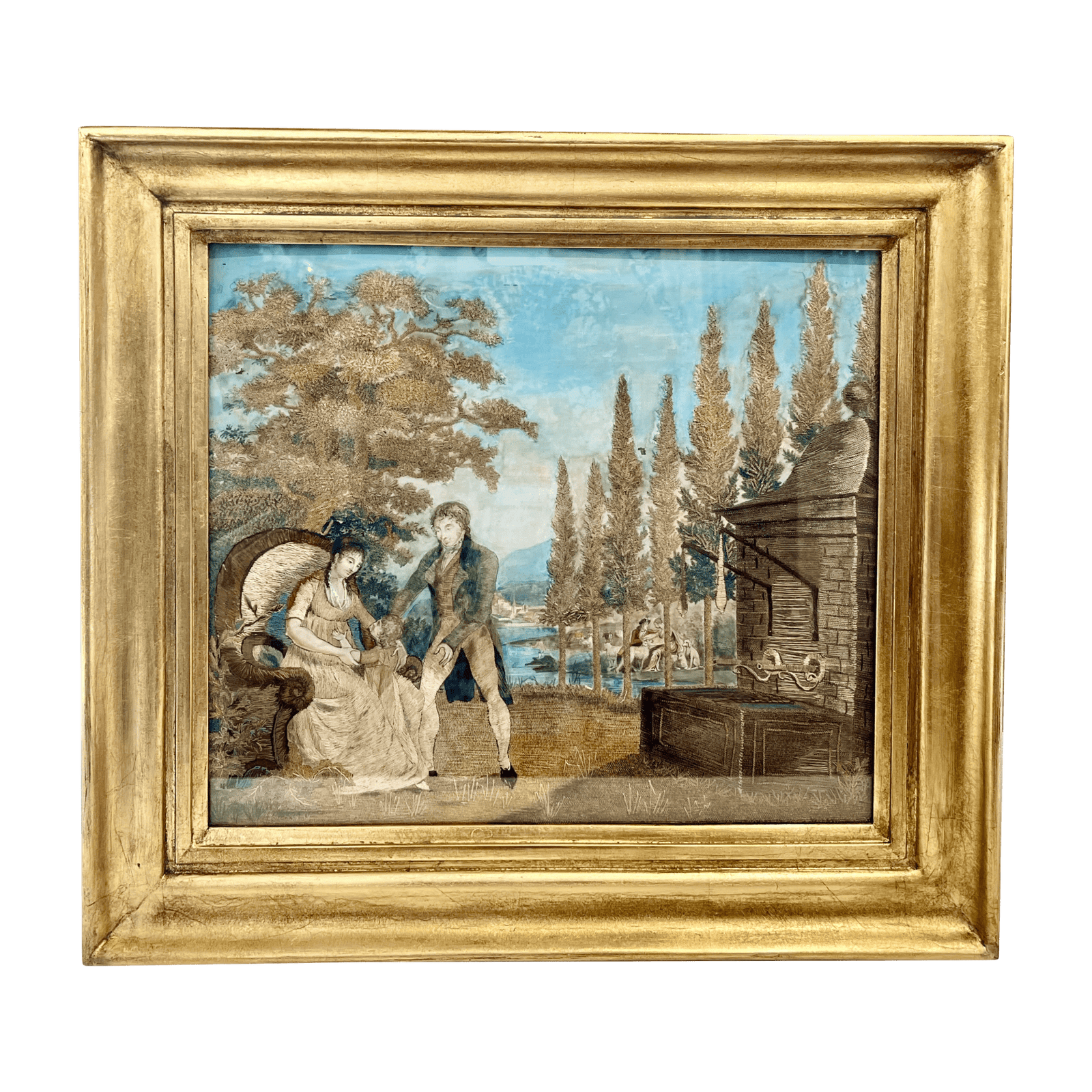 French Needlework and Watercolor Painting, Framed