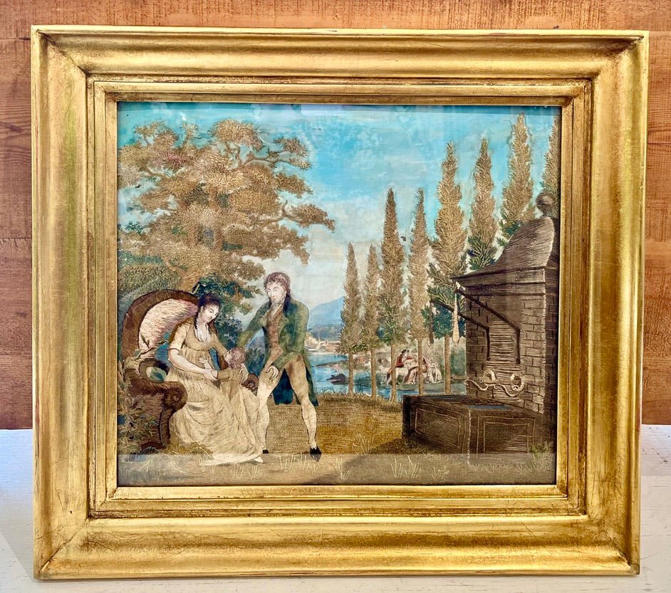 French Needlework and Watercolor Painting, Framed - Helen Storey Antiques