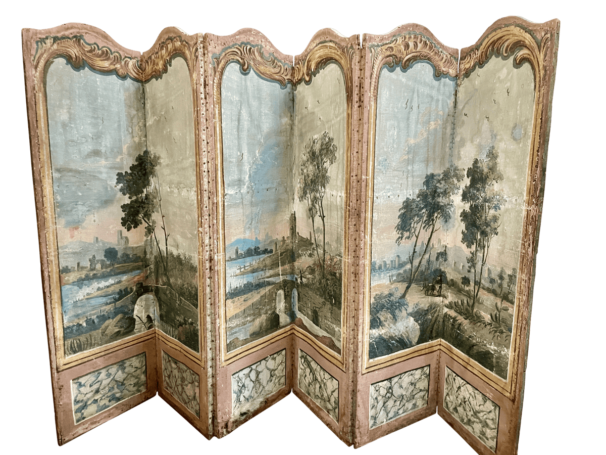 French painted canvas Screen, 18th Century - Helen Storey Antiques