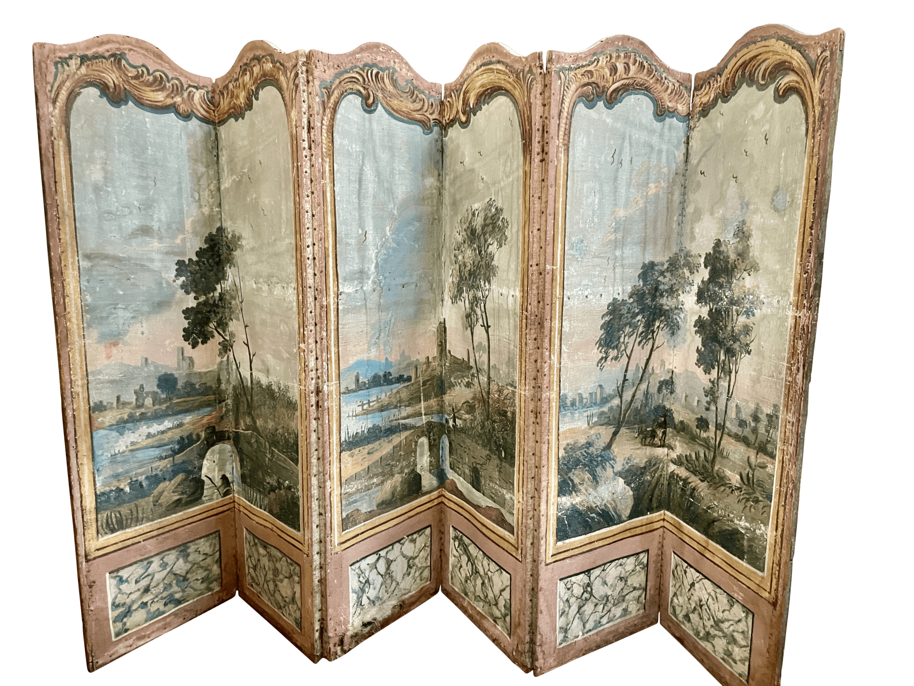 French painted canvas Screen, 18th Century