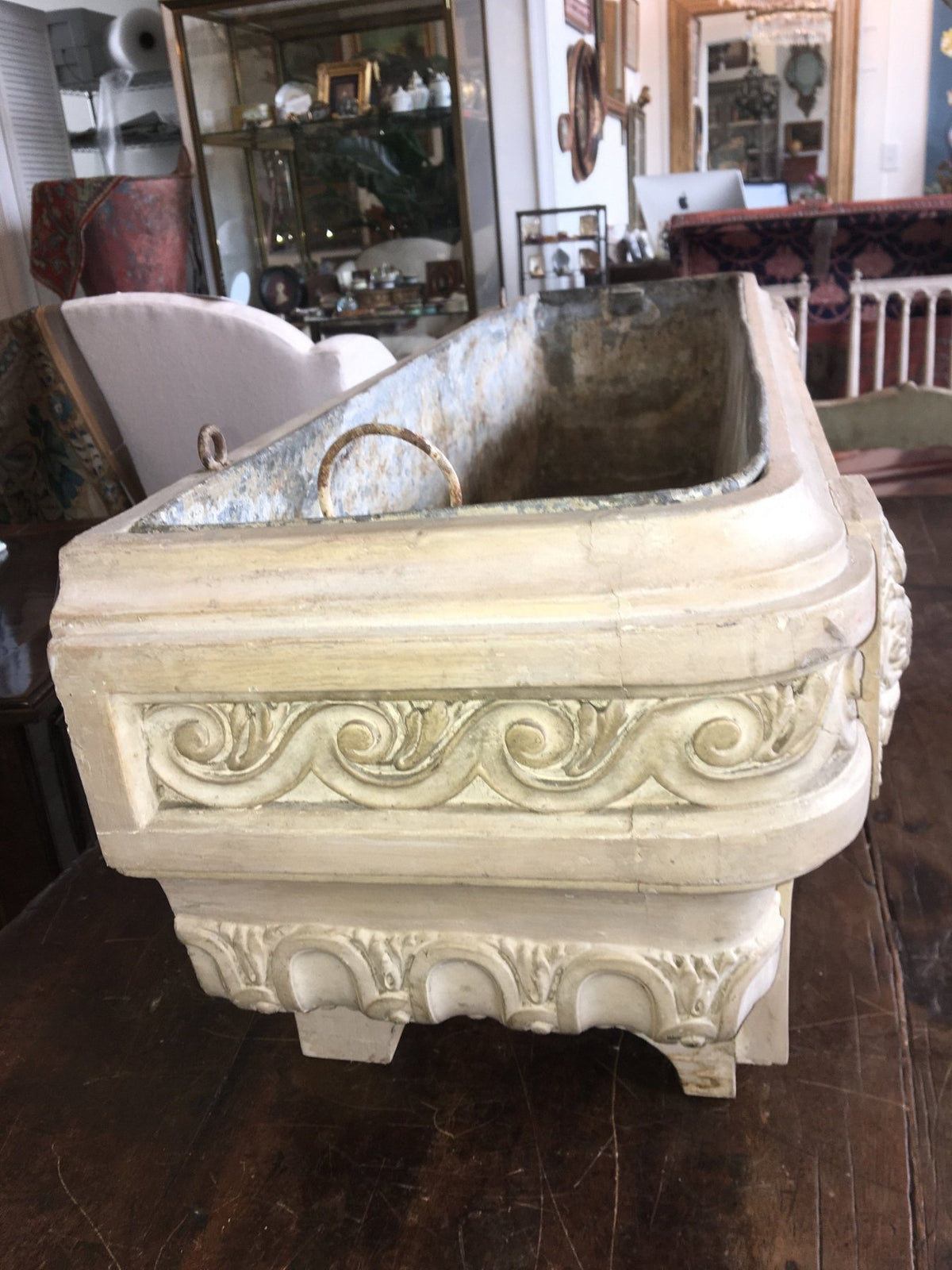 French Provincial White Painted, Carved, Jardinière - Helen Storey Antiques