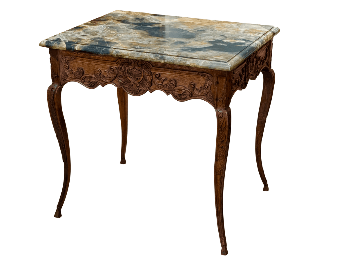 French Régence Carved Oak Marble Top Side Table - Helen Storey Antiques