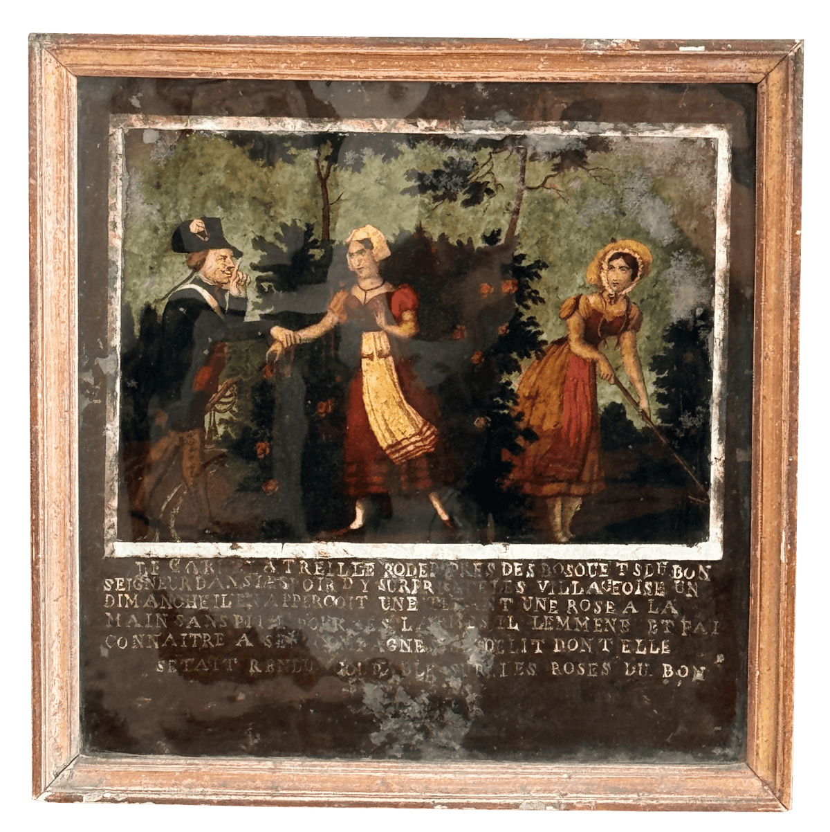French Reverse Glass Engraving, Framed, 18th Century - Helen Storey Antiques