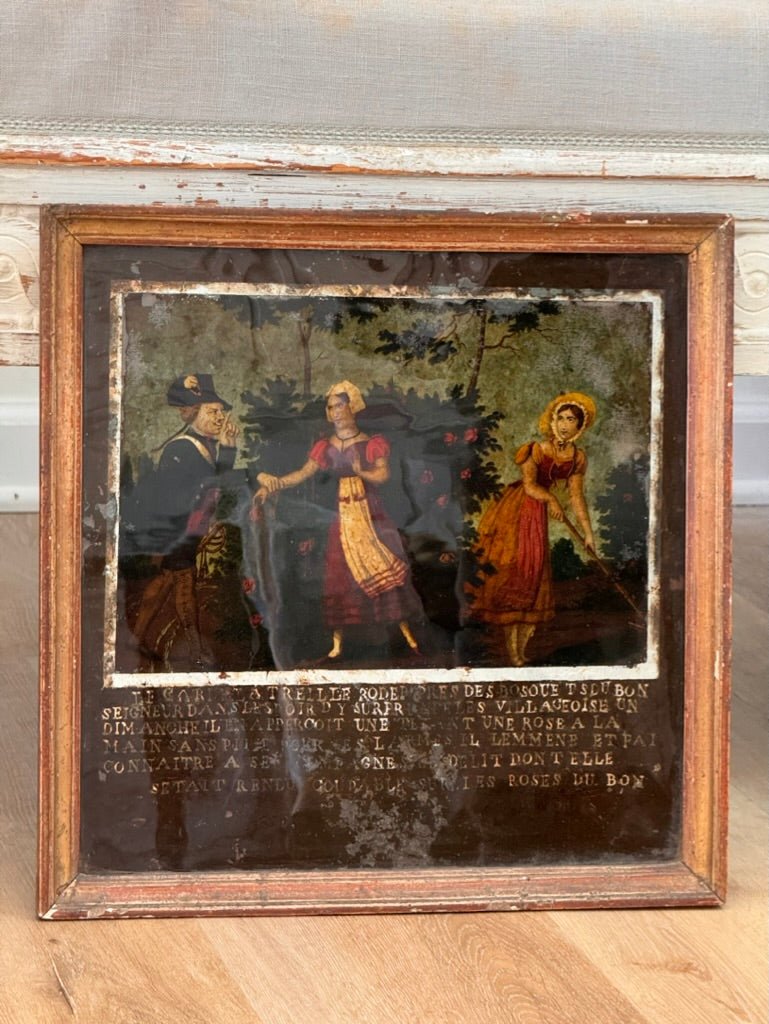 French Reverse Glass Engraving, Framed, 18th Century - Helen Storey Antiques