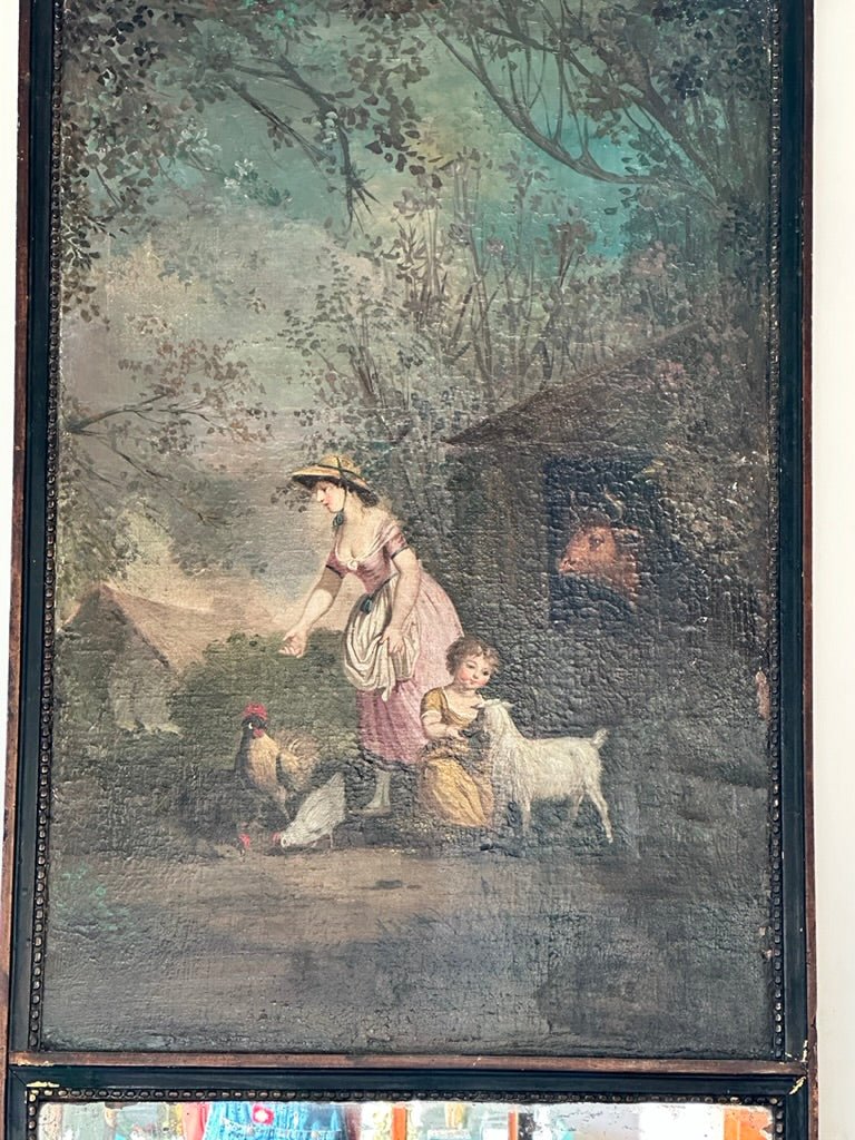 French Trumeau Mirror with Pastoral Scene, c. 1790 - Helen Storey Antiques