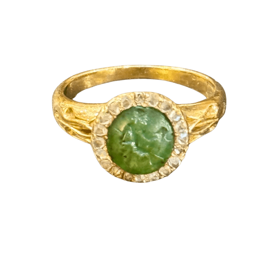 Georgian chalcedony intaglio and 18 k gold diamond ring