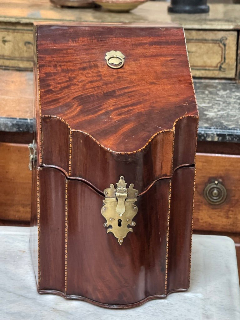 Georgian English Mahogany Knife Box w/ Brass Mounts, c. 1800 - Helen Storey Antiques