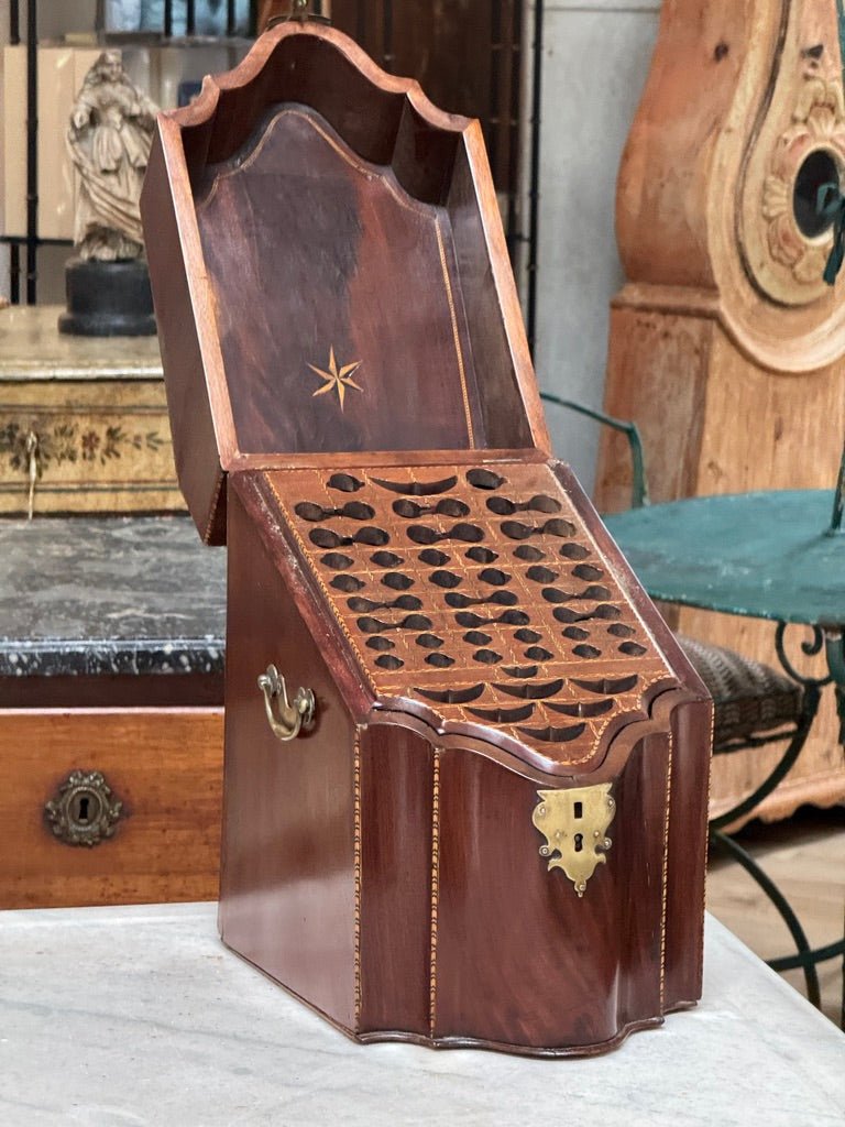 Georgian English Mahogany Knife Box w/ Brass Mounts, c. 1800 - Helen Storey Antiques