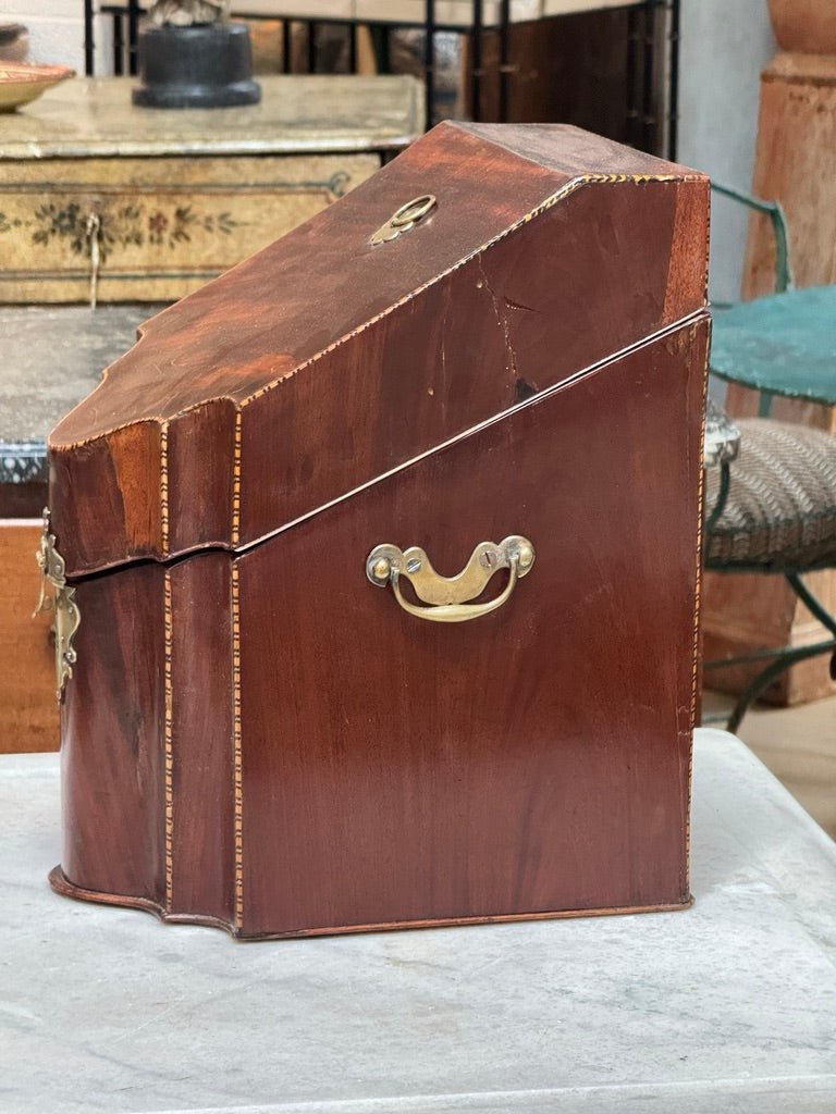 Georgian English Mahogany Knife Box w/ Brass Mounts, c. 1800 - Helen Storey Antiques