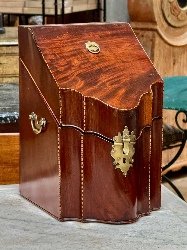 Georgian English Mahogany Knife Box w/ Brass Mounts, c. 1800 - Helen Storey Antiques