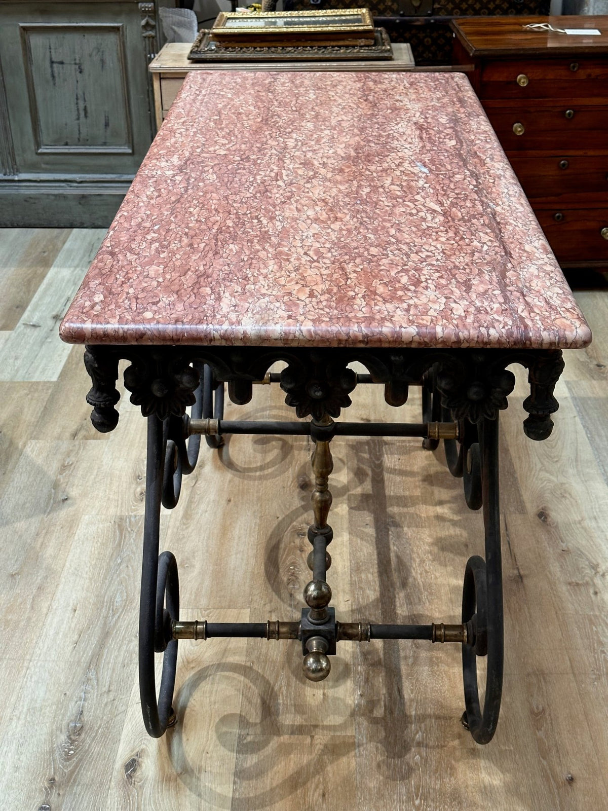 Gorgeous Early French Pastry Table, Caunes Pink Marble top - Helen Storey Antiques