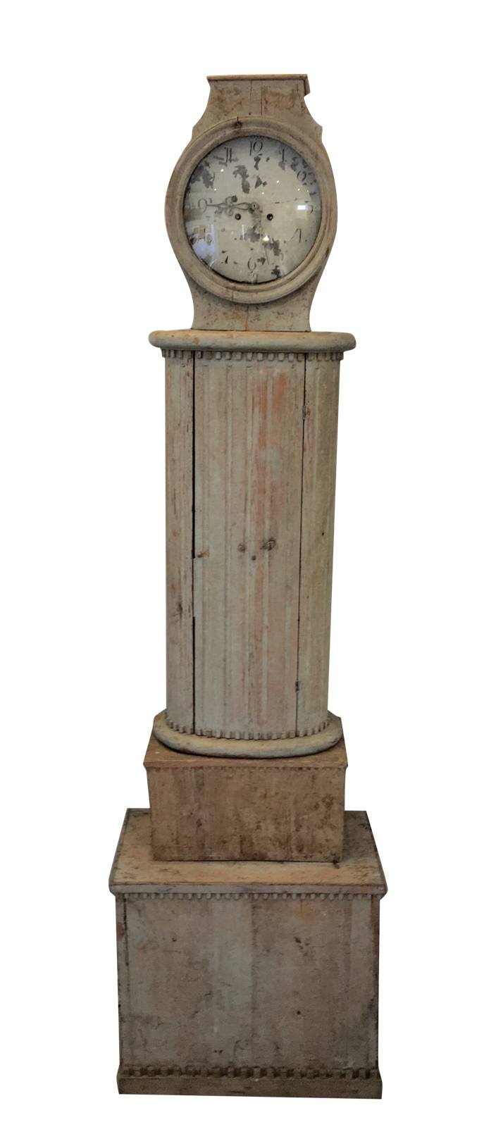 Gustavian Swedish Columnar Tall Case Clock, 18th Century