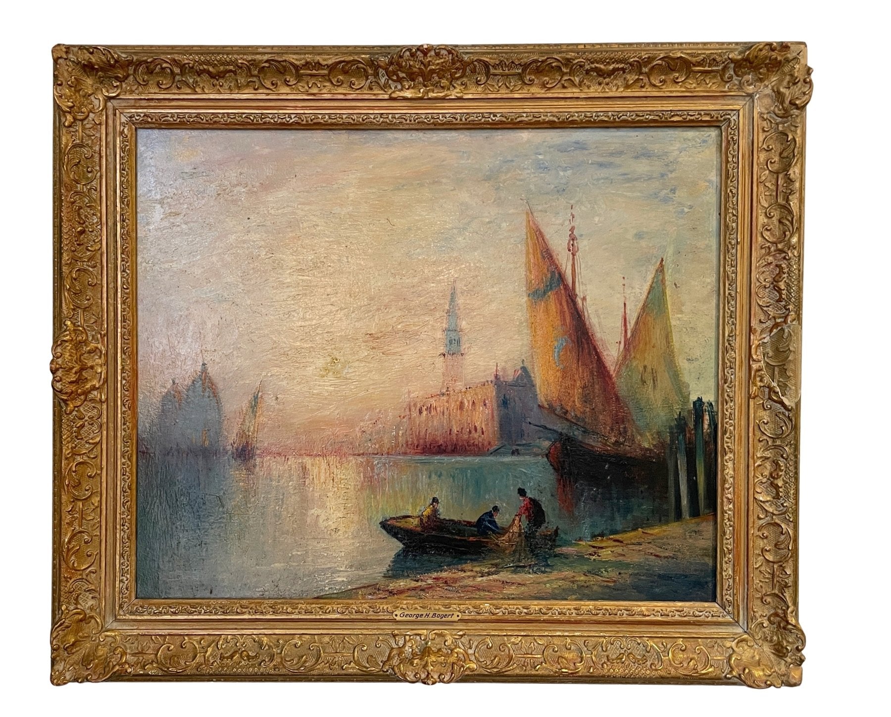 Henry Bogert Venice Scene, Framed Oil on Panel